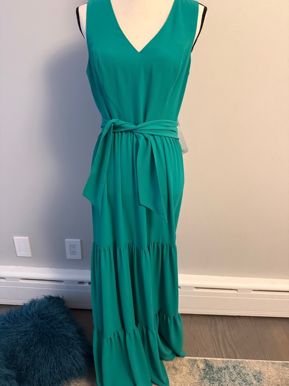 Lilly Pulitzer Teal Sleeveless V-Neck Maxi Dress with Waist Tie